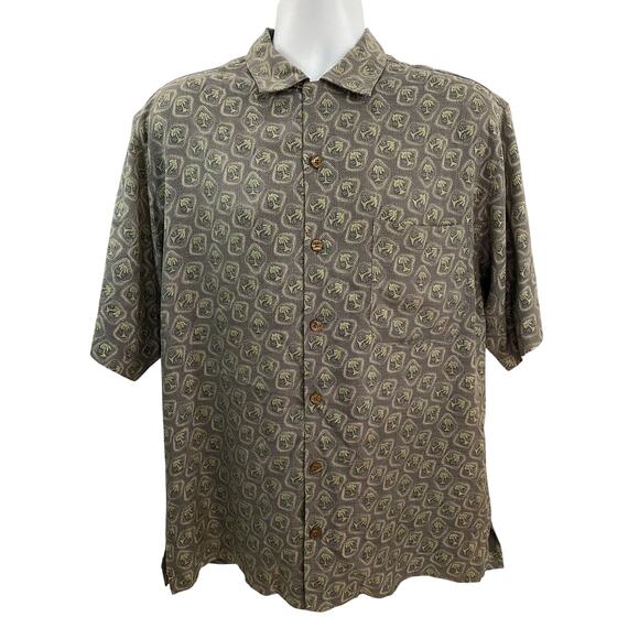 Tommy Bahama Small Palm Tree Pattern Button-Up Shirt – Short Sleeve 100% Silk - Picture 1 of 7
